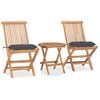 vidaXL Set da Pranzo Giardino Pieghevole 3 pz Cuscino Massello di Teak