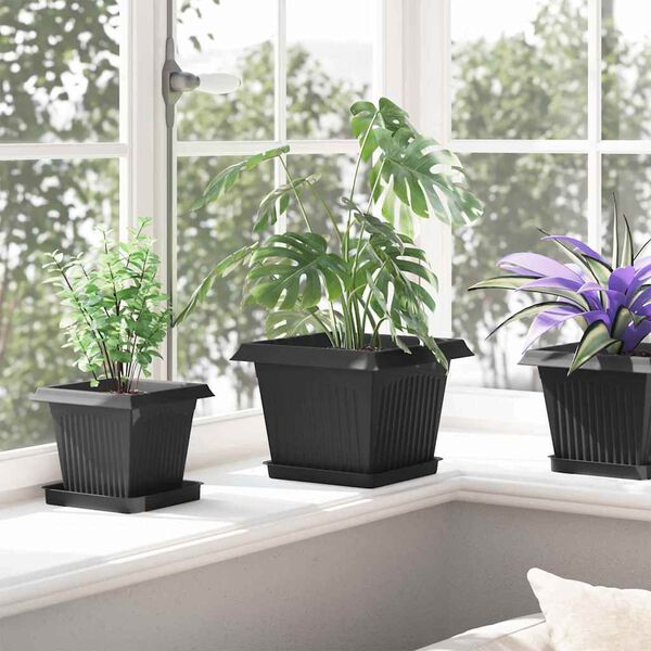 vidaXL Vaso quadrato per fiori 6 pcs Nero 23 x 23 x 17,5 cm Plastica