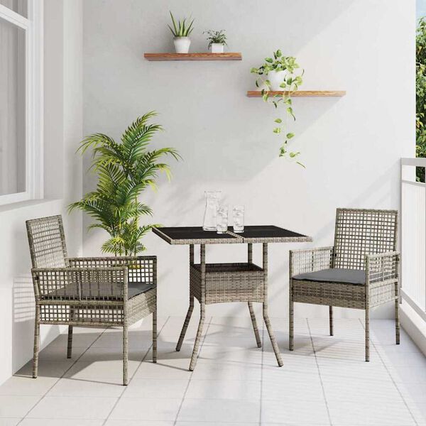 vidaXL Set da Pranzo per Giardino 3 pcs Grigio Poly Rattan