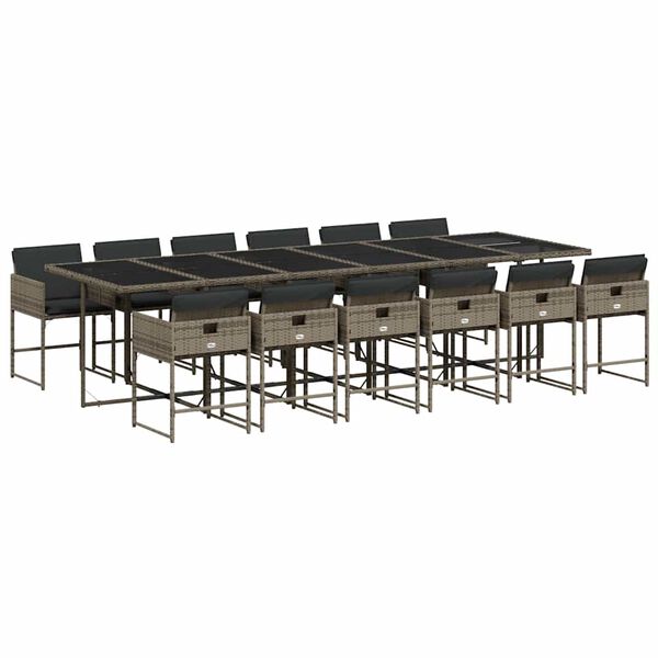 vidaXL Set da Pranzo da Giardino 13pz con Cuscini Grigio in Polyrattan