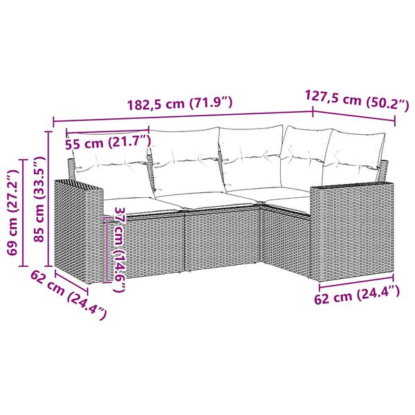 vidaXL Set Divani da Giardino 4 pz con Cuscini Nero in Polyrattan