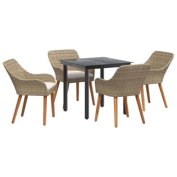 vidaXL Set da Pranzo per Giardino con cuscino 5 pcs Beige polyrattan