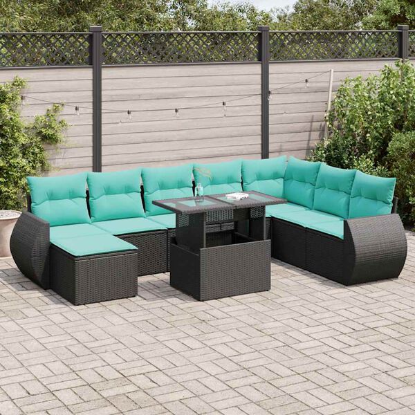 vidaXL Set Divani da Giardino 9 pz con Cuscini Polyrattan Acacia Nero