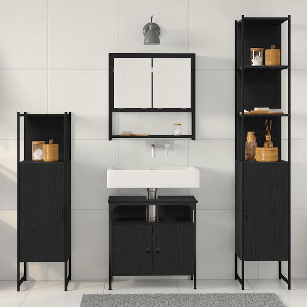 vidaXL Set di mobili per il bagno 4 pcs Rovere Nero Legno multistrato