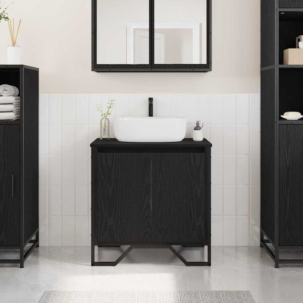 vidaXL Armadio per Lavabo da Bagno Rovere Nero 60 x 35 x 60 cm