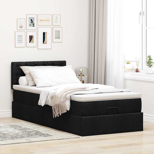 vidaXL Struttura Letto Pouf con Materasso Nero 80x200 cm in Tessuto