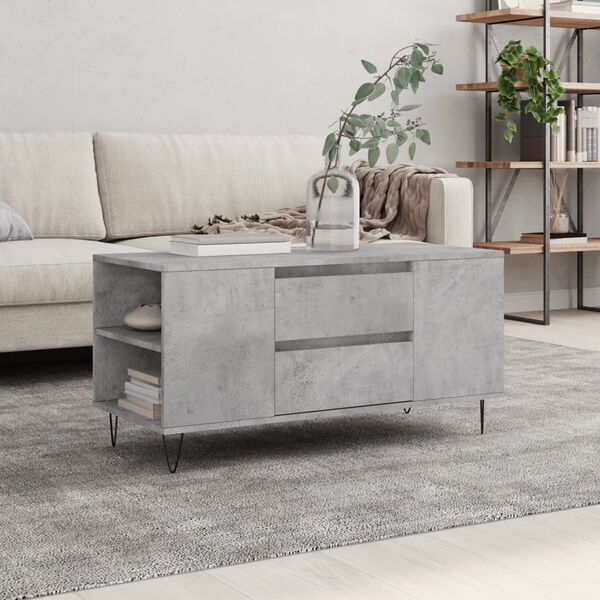 vidaXL Tavolino Salotto Grigio Cemento 102x44,5x50cm Legno Multistrato