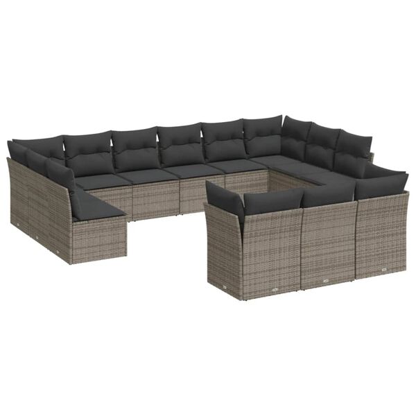 vidaXL Set Divani da Giardino 13 pz con Cuscini Grigio in Polyrattan
