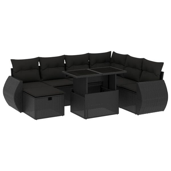 vidaXL Set Divani da Giardino con Cuscini 8 pz Nero in Polyrattan