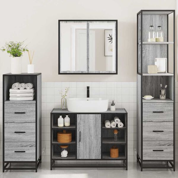 vidaXL Set Mobili da Bagno 4 pz Grigio Sonoma in Legno Multistrato