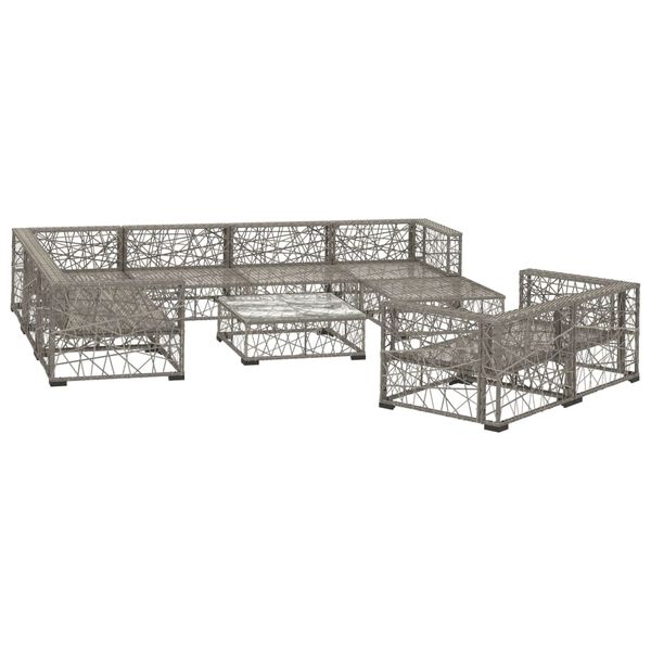 vidaXL Set Divani da Giardino 10 pz con Cuscini in Polyrattan Grigio