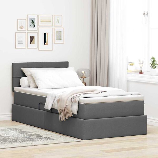 vidaXL Letto con contenitore e materasso Grigio scuro 90 x 200 cm