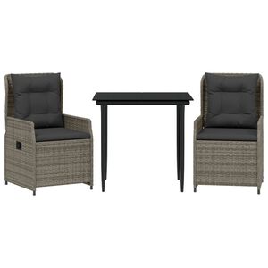 vidaXL Set da Pranzo da Giardino 3 pz con Cuscini in Polyrattan Grigio