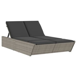 vidaXL Lettino Prendisole Doppio con Cuscini Grigio in Polyrattan