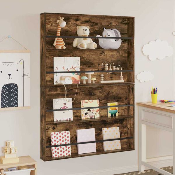 vidaXL Scaffale per riviste 2 pcs Rovere fum&eacute; 100 x 12 x 70 cm