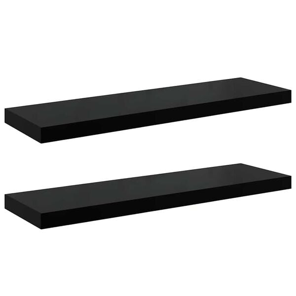 vidaXL Scaffali a Parete 2 pz Nero Lucido 80x23,5x3,8 cm in MDF
