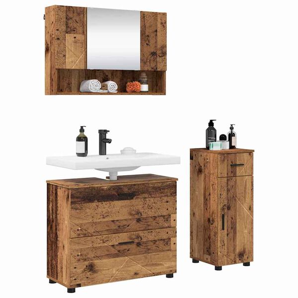 vidaXL Set di mobili per il bagno con cassetto 3 pcs Legno vecchio