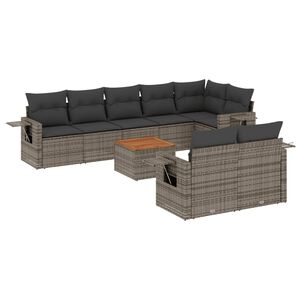 vidaXL Set Divano da Giardino 9 pz con Cuscini Grigio in Polyrattan