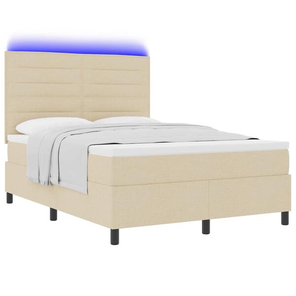 vidaXL Letto a molle con materasso con led Crema 140 x 190 cm Tessuto