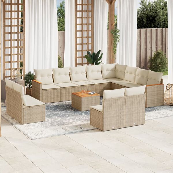 vidaXL Set Divano da Giardino 13 pz con Cuscini Beige in Polyrattan