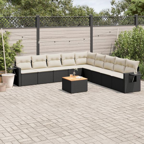 vidaXL Set Divani da Giardino 10pz con Cuscini in Polyrattan Nero