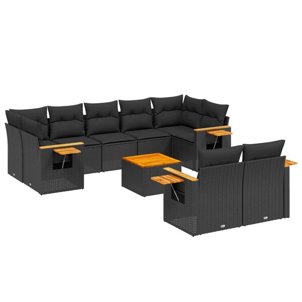 vidaXL Set Divani da Giardino 10pz con Cuscini in Polyrattan Nero