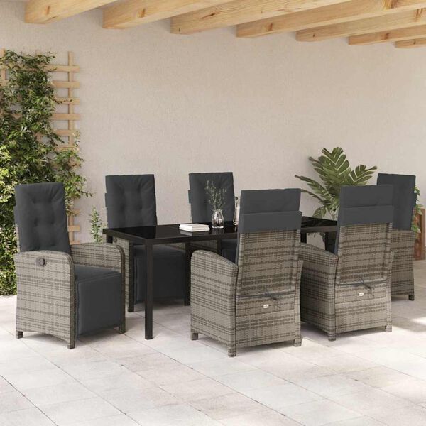 vidaXL Set da Pranzo per Giardino con cuscino 7 pcs Grigio polyrattan