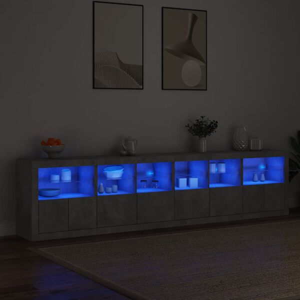 vidaXL Credenza con Luci LED Grigio Cemento 283x37x67 cm