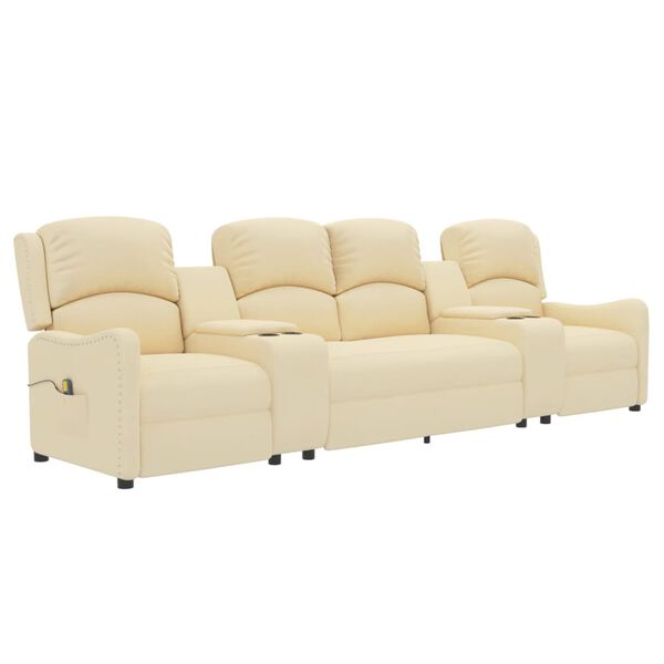 vidaXL Divano Massaggiante 4 Posti con Portabicchieri Crema in Tessuto