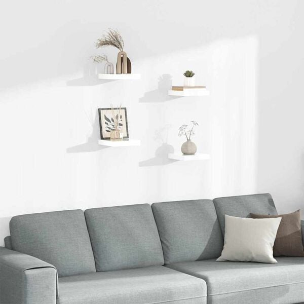 vidaXL Scaffali a Parete 4 pz Bianco Lucido 23x23,5x3,8 cm in MDF