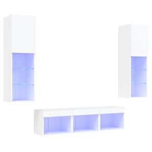 vidaXL Mobili TV a Muro con LED 5pz Bianchi in Legno Multistrato