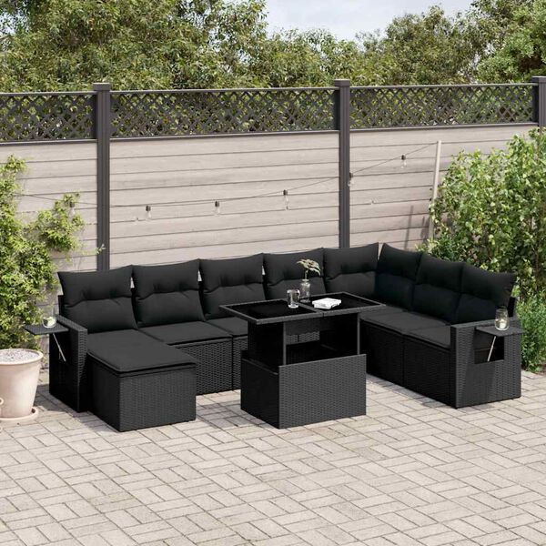 vidaXL Set Divani da Giardino con Cuscini 8 pz Nero in Polyrattan