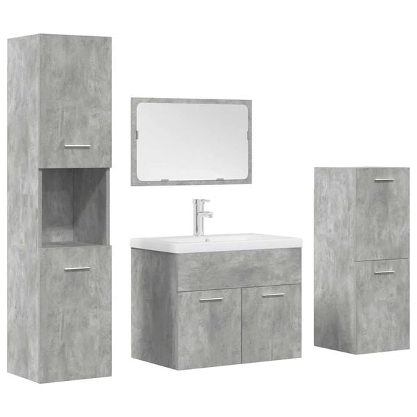 vidaXL Set Mobili da Bagno 5 pz Grigio Cemento in Legno Multistrato