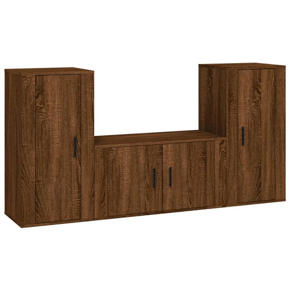 vidaXL Set Mobili Porta TV 3 pz Rovere Marrone in Legno Multistrato