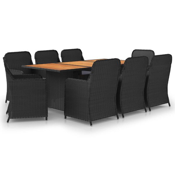vidaXL Set da Pranzo da Giardino 9 pz in Polyrattan Nero
