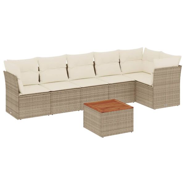 vidaXL Set Divani da Giardino 7 pz con Cuscini Beige in Polyrattan