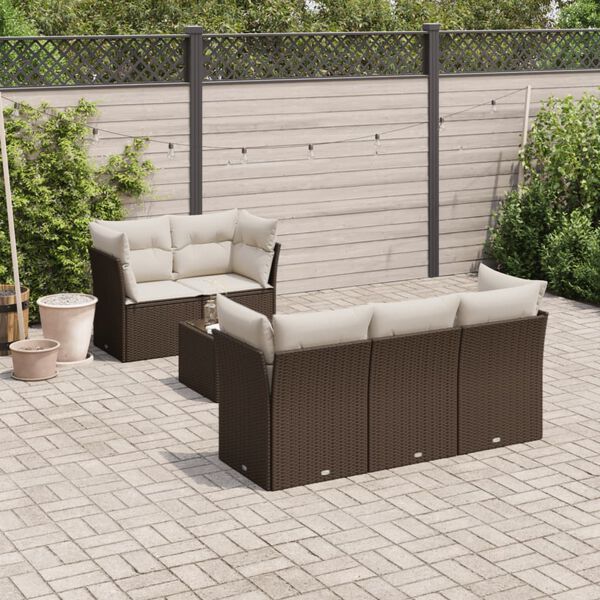 vidaXL Set Divano da Giardino 6 pz con Cuscini Marrone in Polyrattan
