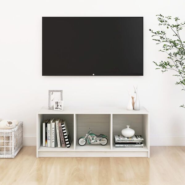 vidaXL Mobile Porta TV Bianco 104x33x41 cm in Legno Massello di Pino