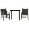 vidaXL Set da Bistr&ograve; 3 pz con Cuscini Grigio in Polyrattan