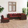 vidaXL Set Divani da Giardino 5 pz con Cuscini in Polyrattan Marrone