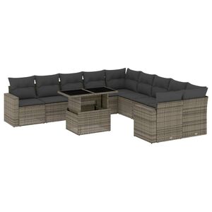 vidaXL Set Divani da Giardino 11 pz con Cuscini in Polyrattan Grigio