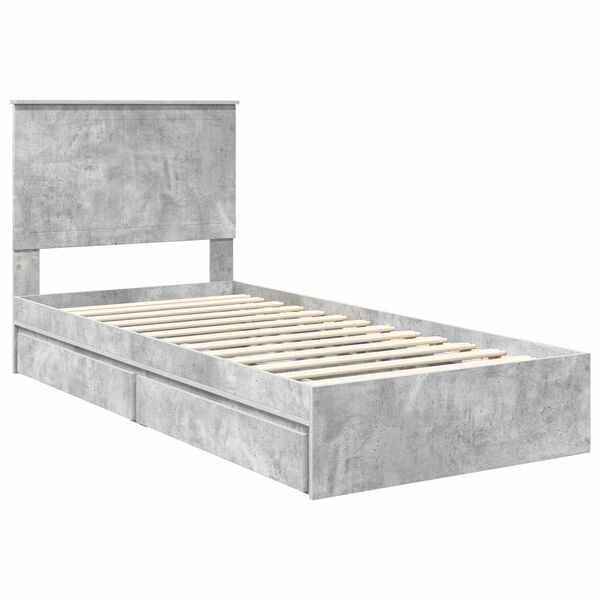 vidaXL Letto con Contenitore con testiera Grigio cemento 90 x 200 cm