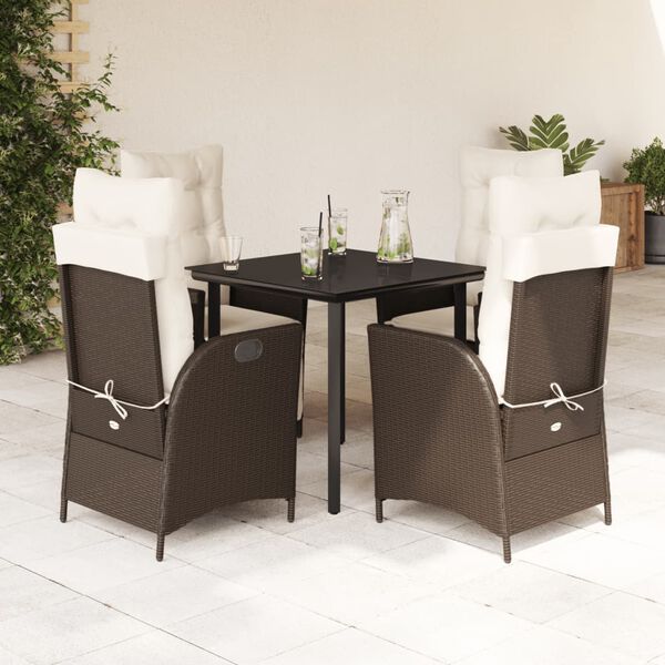 vidaXL Set da Pranzo da Giardino 5pz con Cuscini in Polyrattan Marrone