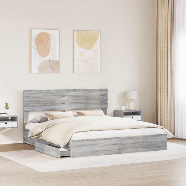 vidaXL Letto con Contenitore con testiera Grigio Sonoma 180 x 200 cm