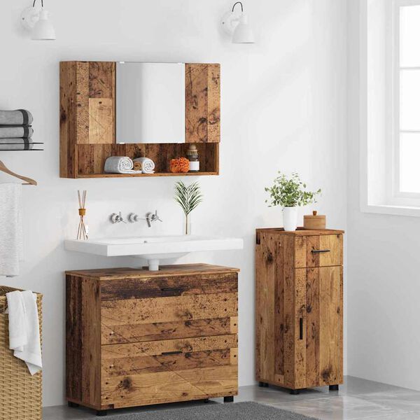 vidaXL Set di mobili per il bagno con cassetto 3 pcs Legno vecchio