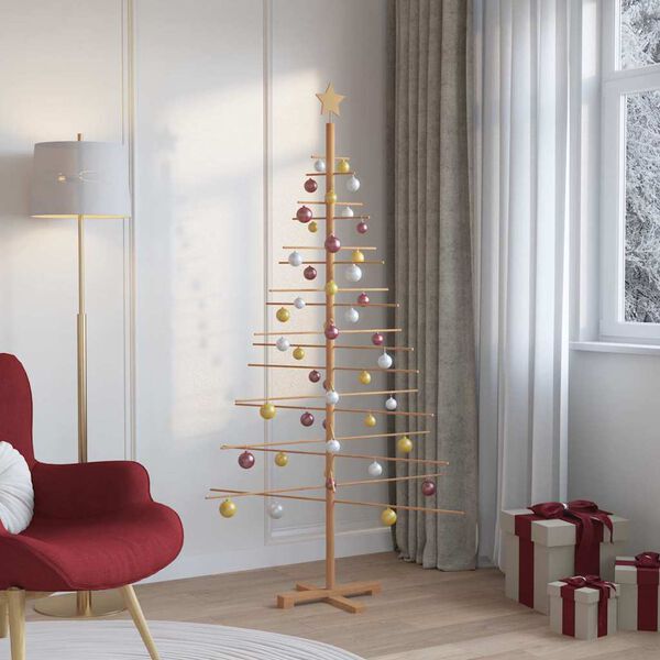 vidaXL Albero di Natale in legno con supporto Marrone 180 cm Bamb&ugrave;