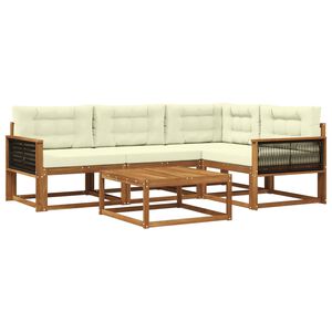 vidaXL Set di divani da esterno con cuscino 5 pcs Naturale e Crema