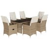 vidaXL Set da Pranzo da Giardino 7 pz con Cuscini Beige in Polyrattan