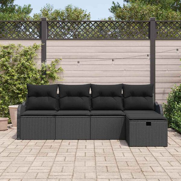 vidaXL Set Divano da Giardino con cuscino 5 pcs Nero Poly Rattan