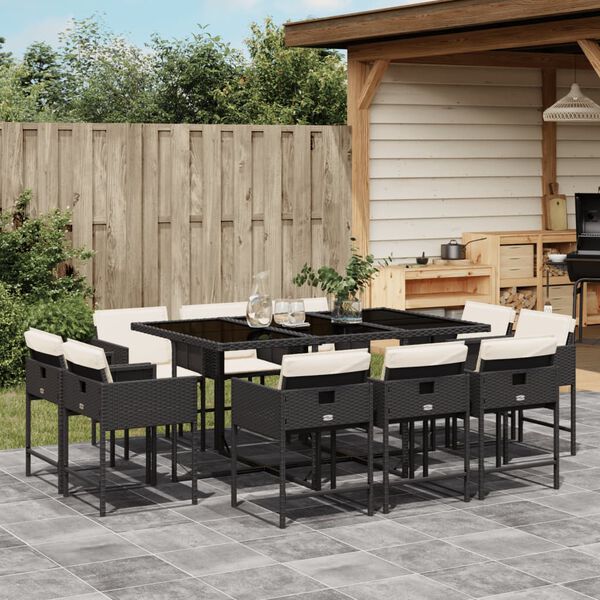 vidaXL Set da Pranzo da Giardino 11 pz con Cuscini in Polyrattan Nero
